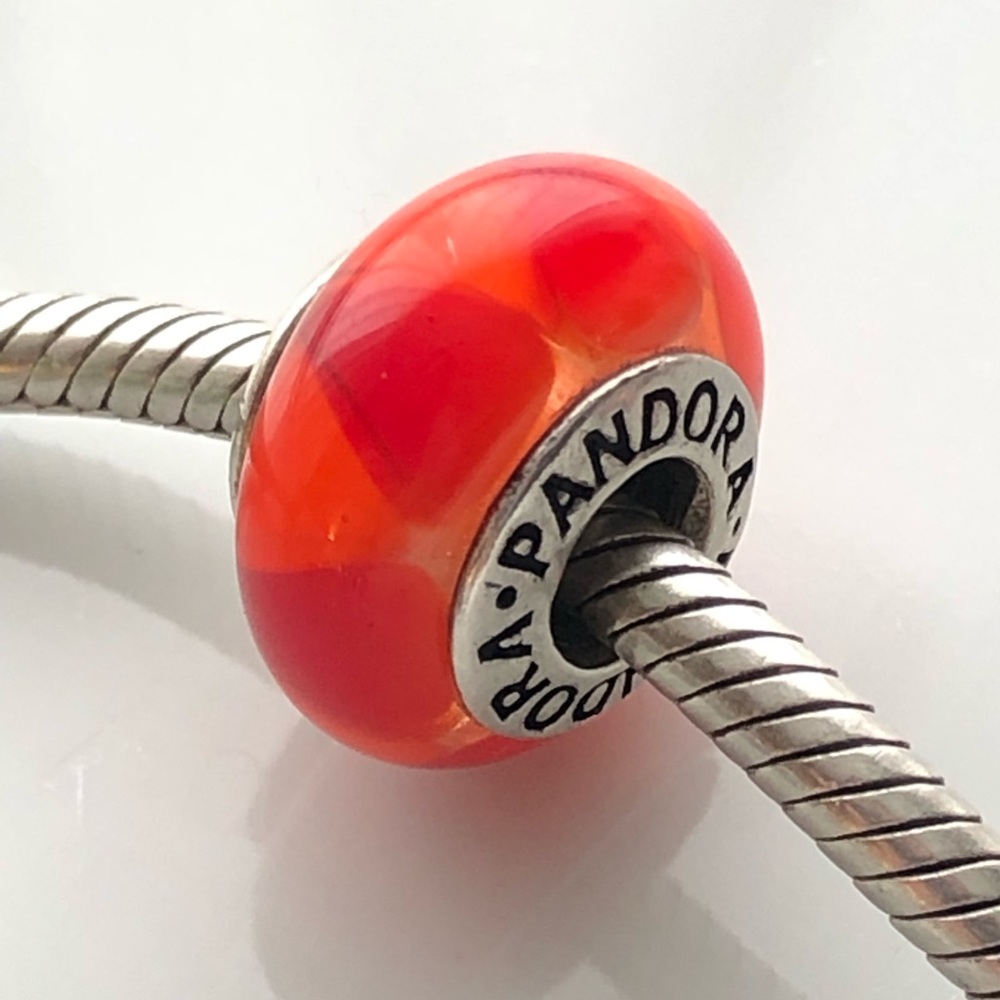 Authentic Pandora Murano Glass Retired Orange Red